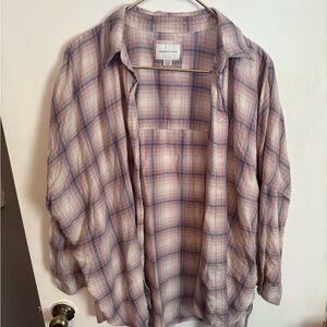 American Eagle Outfitters Blue and Pink Plaid Shirt